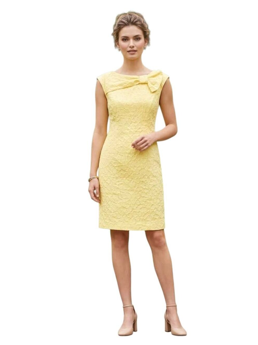 Dressbarn Women's Yellow Polyester / Spandex Lined Jacquard Dress